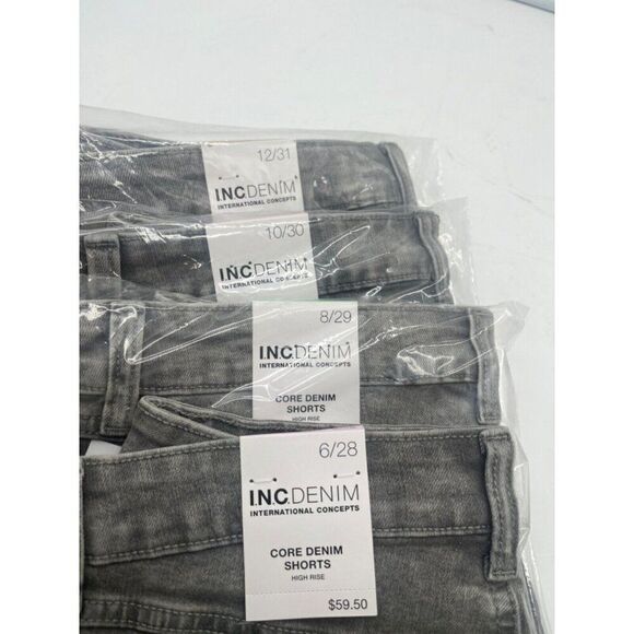 INC International Concepts High Rise Frayed Hem Denim Shorts, Gray Wash, - Picture 8 of 9